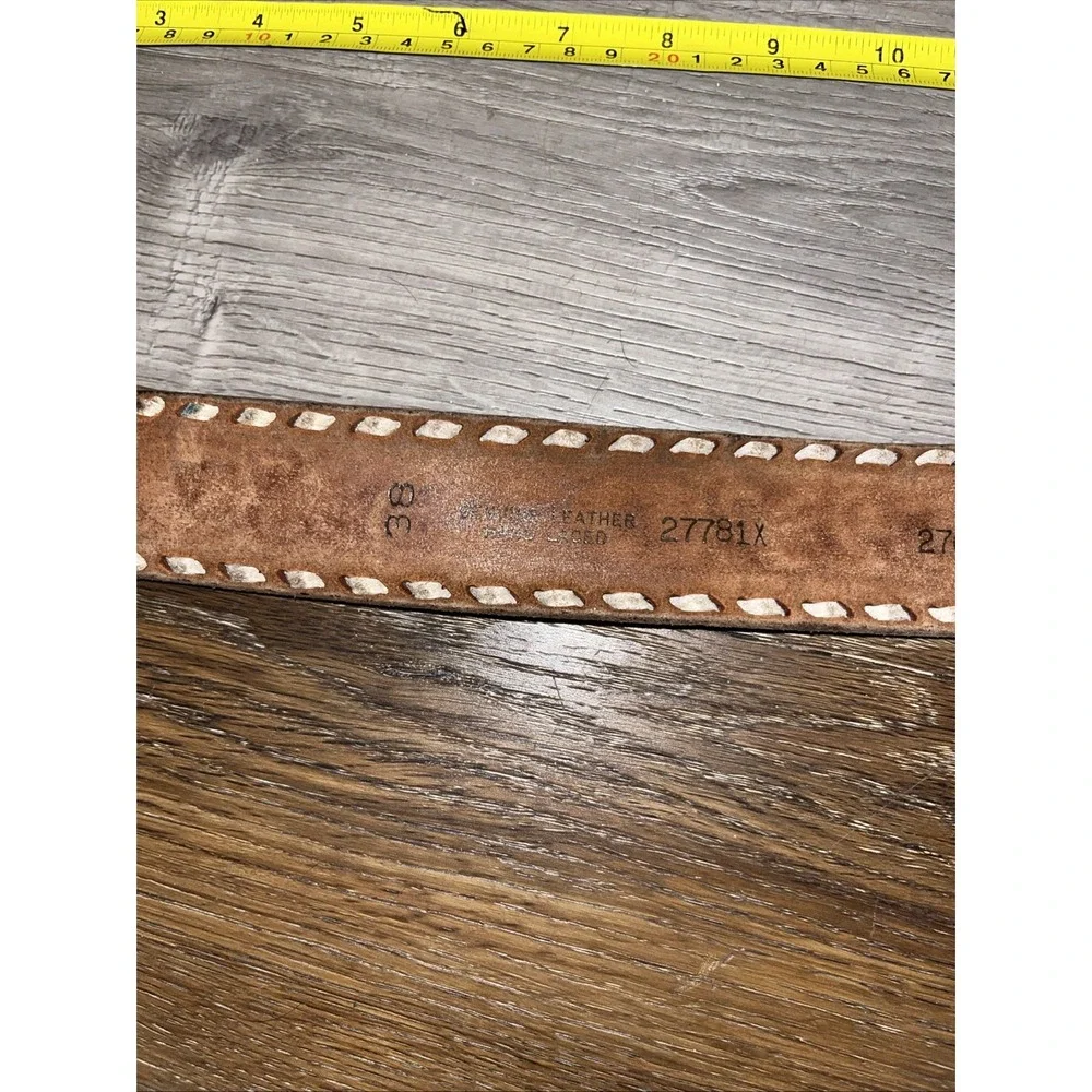Vtg Tex-Made Tooled Leather Western Belt Size 38 Eagle Laced Snap On No Buckle